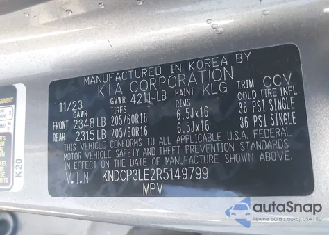 2024 Kia Niro Lx z USA, uszkodzony, nr VIN KNDCP3LE2R5149799